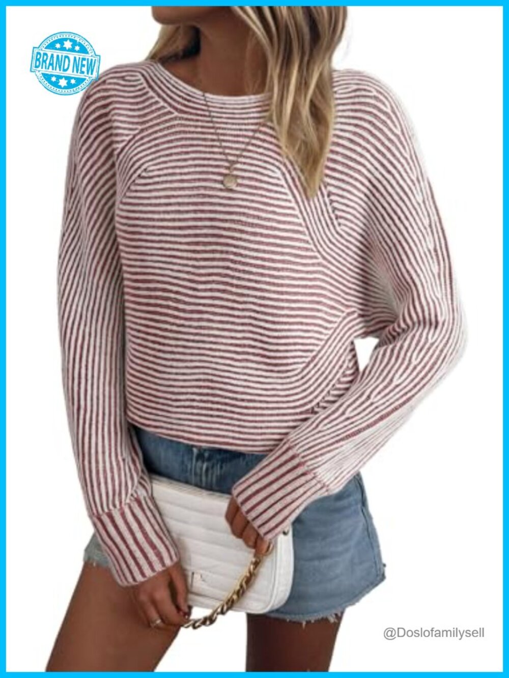 Oversized Striped Pullover Sweater Boat Neck Batwing Sleeve Women's Fall Top